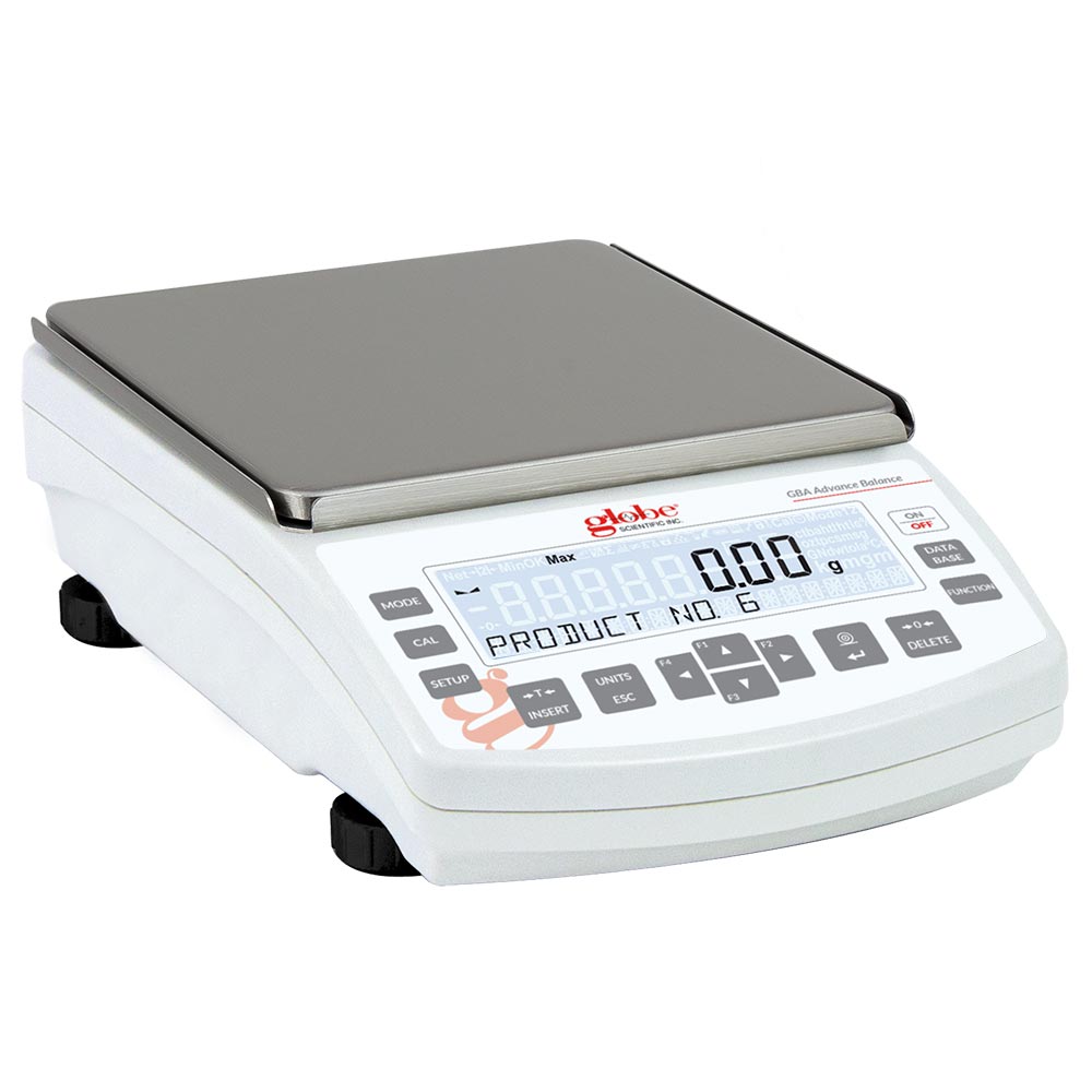 Globe Scientific Balance, Precision, 6000g X 0.01g, Internal Calibration, 100-240V, 50-60Hz, External Batteries, Includes ISO/IEC 17025:2017 Caibration Certificate laboratory scale;analytical balance;weighing balance;lab scale;analytical scales;laboratory balance;scales lab;calibrated weighing scales